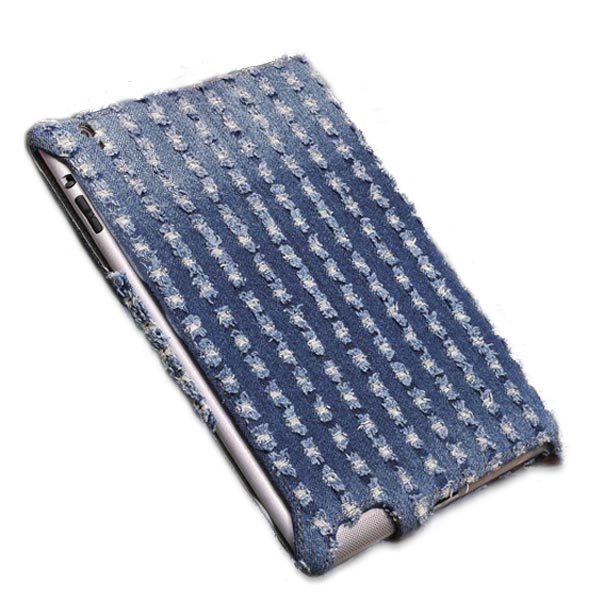 Denim Fabric Microfiber Embossing Heat Styling Skin Case For iPad 2 3