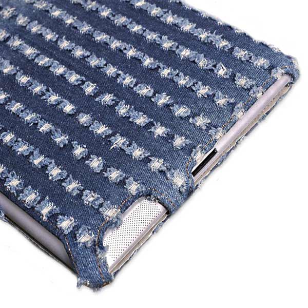 Denim Fabric Microfiber Embossing Heat Styling Skin Case For iPad 2 3