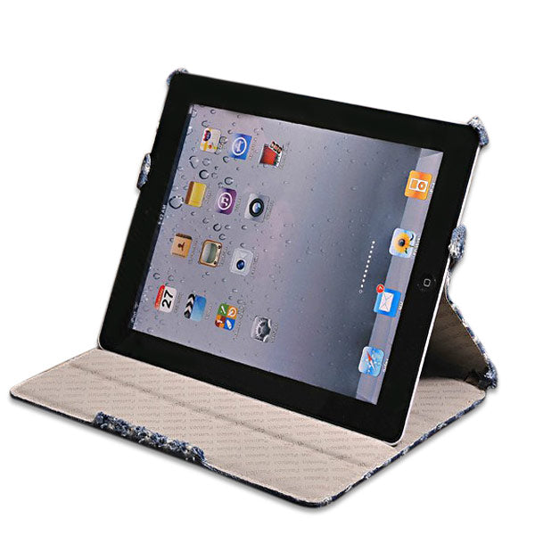 Denim Fabric Microfiber Embossing Heat Styling Skin Case For iPad 2 3