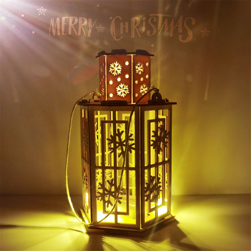 Christmas Rustic Lantern Lamp Vintage Light Festival Home Decor Basswood DIY