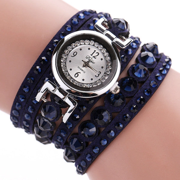 DUOYA Fashion Ladies Folk Custom Style Bracelet Watch Rhinestones Strap Elegant Women Wrist Watch