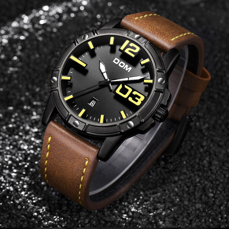 DOM Men Luxury Sport Wristwatch Men Watch Leather Strap Business Waterproof Quartz Watch