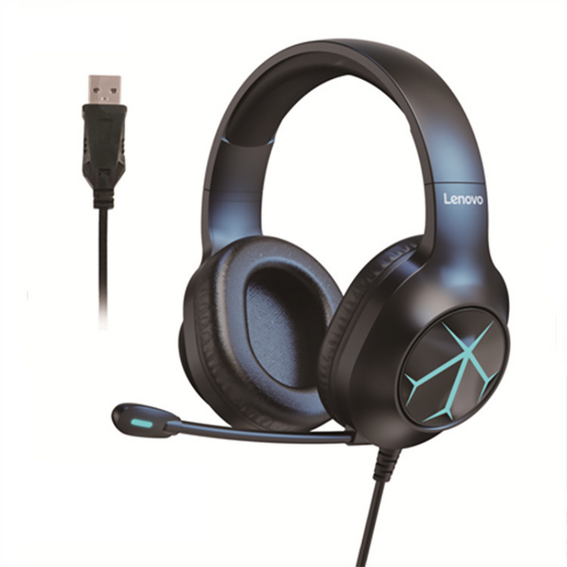 Lenovo G60 Wired Gaming Headset 7.1 Stereo Blue Light Over-Ear Gaming Headphone with Mic Noise Canceling USB For for Laptop Computer