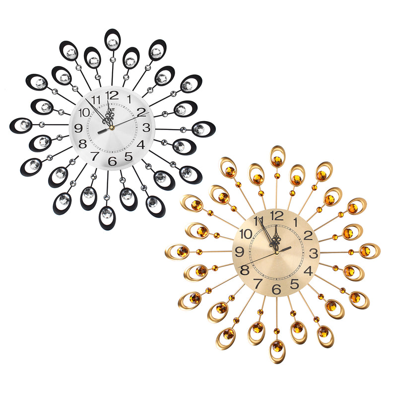 21.3'' Luxury Peacock Estink Metal Diamonds Decorative Wall Clock Living Room