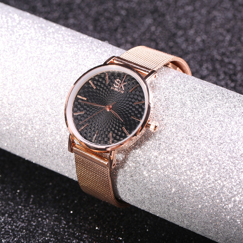 SHENGKE Casual Style Ultra Thin Ladies Wrist Watch Mesh Steel Band Quartz Watch