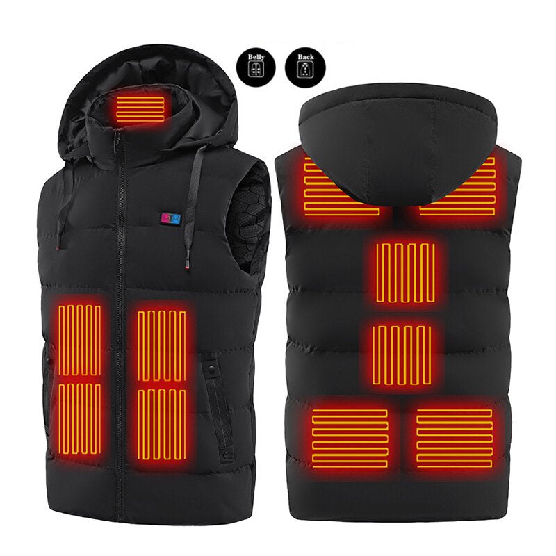 TENGOO HT-11 11 Areas Heating Vest Unisex 3-Gears Heated Vest Coat USB Electric Thermal Clothing Hooded Vest Winter Outdoor Warm Clothing