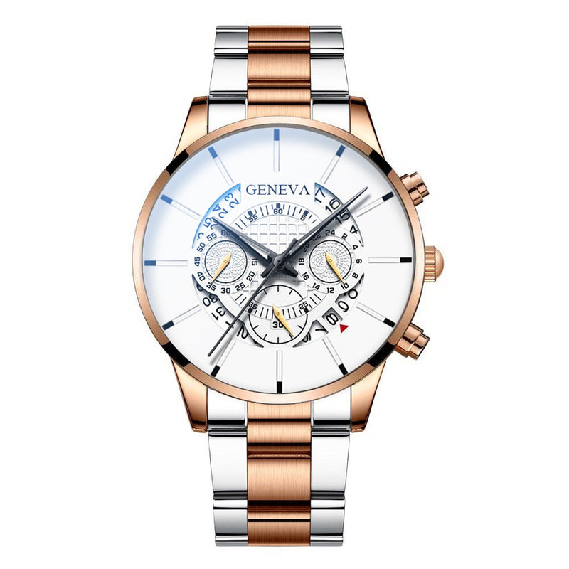 Decorated Pointer Business Style Men Watch Calendar Stainless Steel Band Quartz Watch