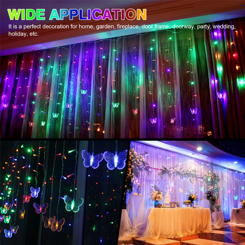 96 LED Butterfly Curtain Lights 8 Modes Fairy Lights String with Remote IP44 Waterproof USB Plug in Twinkle Light for Wedding Party Bedroom Indoor Outdoor Christmas Garden Decorations