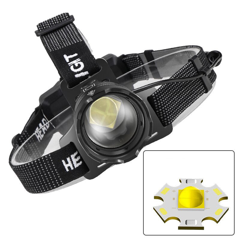 XHP70 Strong LED Headlamp Type-C USB Charging Outdoor Fishing Zoom Headlight Bike Running Search Head Lamp