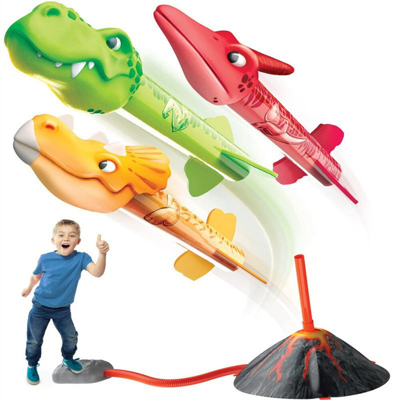 Pedal Flying Dinosaur Rocket Launcher for Kids Launch up to 100 ft Outdoor Toys Family Funny Toy