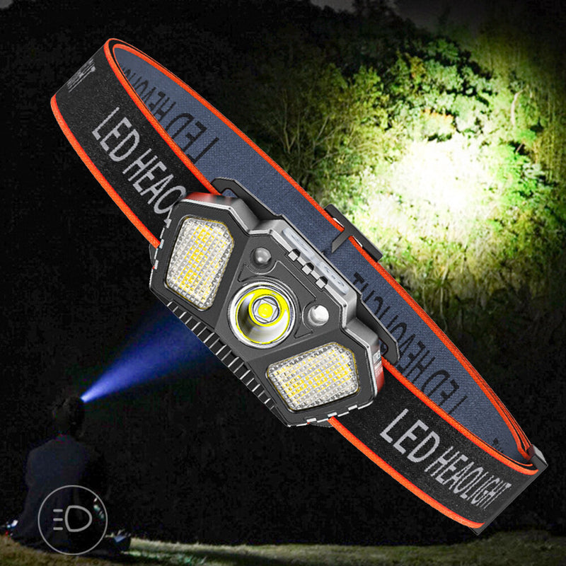 XPE+LED Headlight Smart Induction Camping Head Torch USB Rechargeable Head Lamp Waterproof 90 Rotation Headlamp