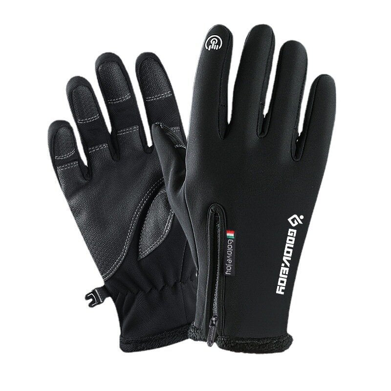 Golovejoy Warm Gloves Zipper Touch Screen Windproof Plus Velvet Wear-Resistant Gloves for Cycling Driving Running Hiking