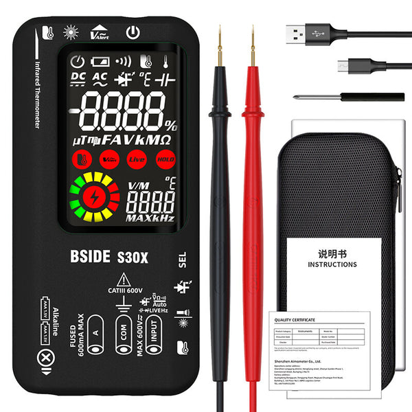 BSIDE S30X Infrared Temperature Multimeter DC/AC Voltage Resistance Capacitance Frequency Tester with Dual Power Option Best Multifunction Tool for Professionals