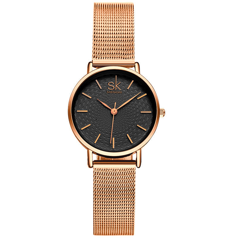 SHENGKE Casual Style Ultra Thin Ladies Wrist Watch Mesh Steel Band Quartz Watch