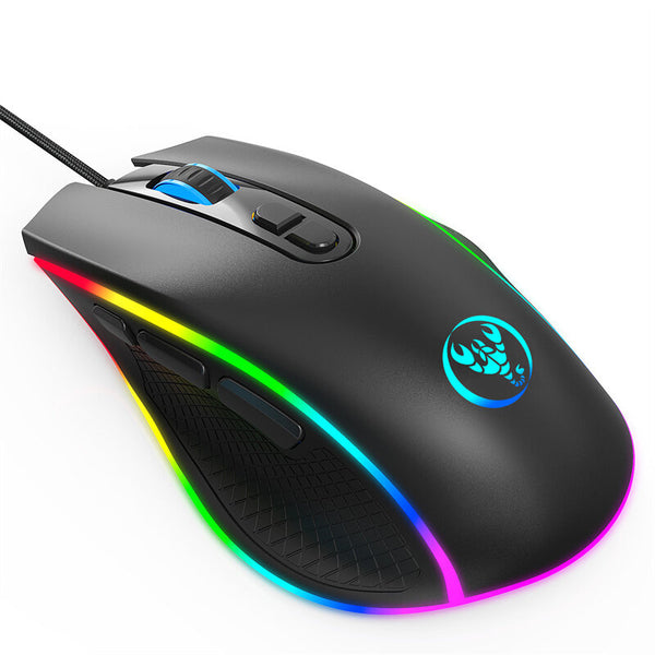 HXSJ A906 Wired Gaming Mouse RGB 800-12800DPI 8-key Macro Programming Ergonomics Gamer Mice for Desktop Computer Laptop PC