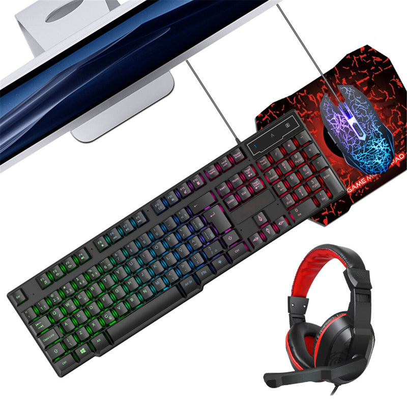 Gaming Keyboard and Mouse and Mouse pad and Gaming Headset Wired LED RGB Backlight Bundle