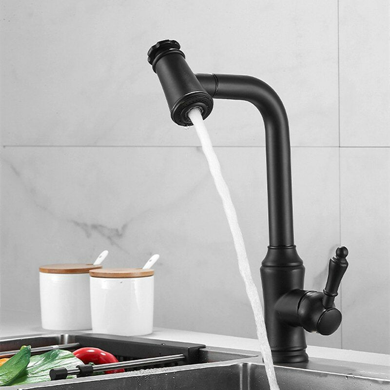 Kitchen Sink Faucet Pull-Out Sprayer Brass Hot Cold Water Mixer Tap Two Water Mode 360 Swivel With Hose