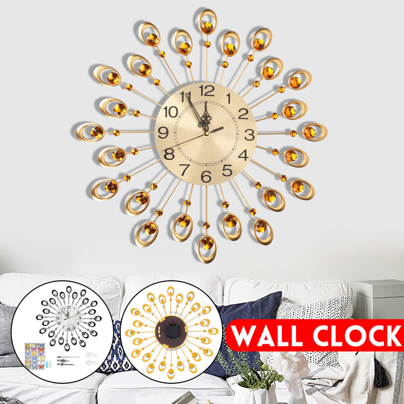 21.3'' Luxury Peacock Estink Metal Diamonds Decorative Wall Clock Living Room