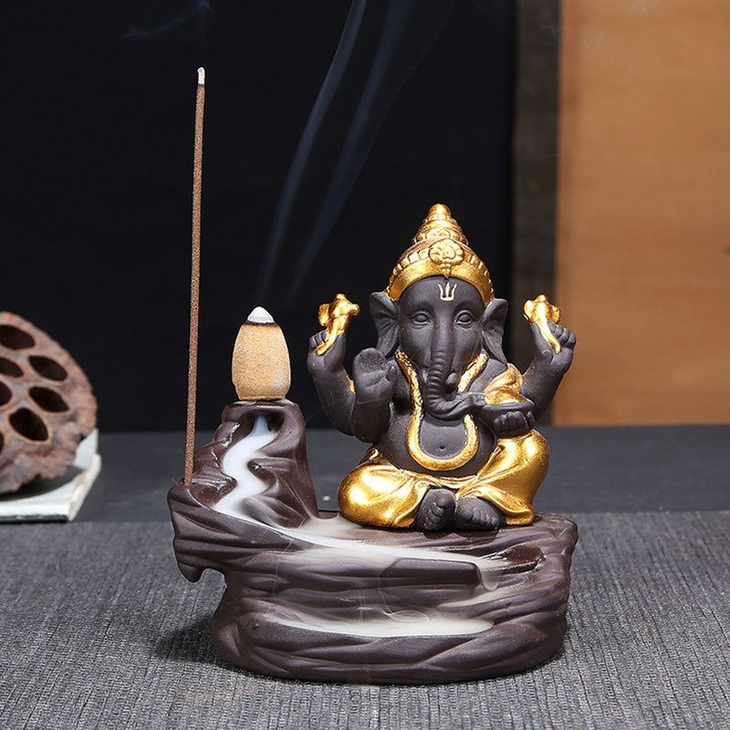 India Elephant God Ganesha Backflow Incense Burner Censer Holder Room Decor Gift