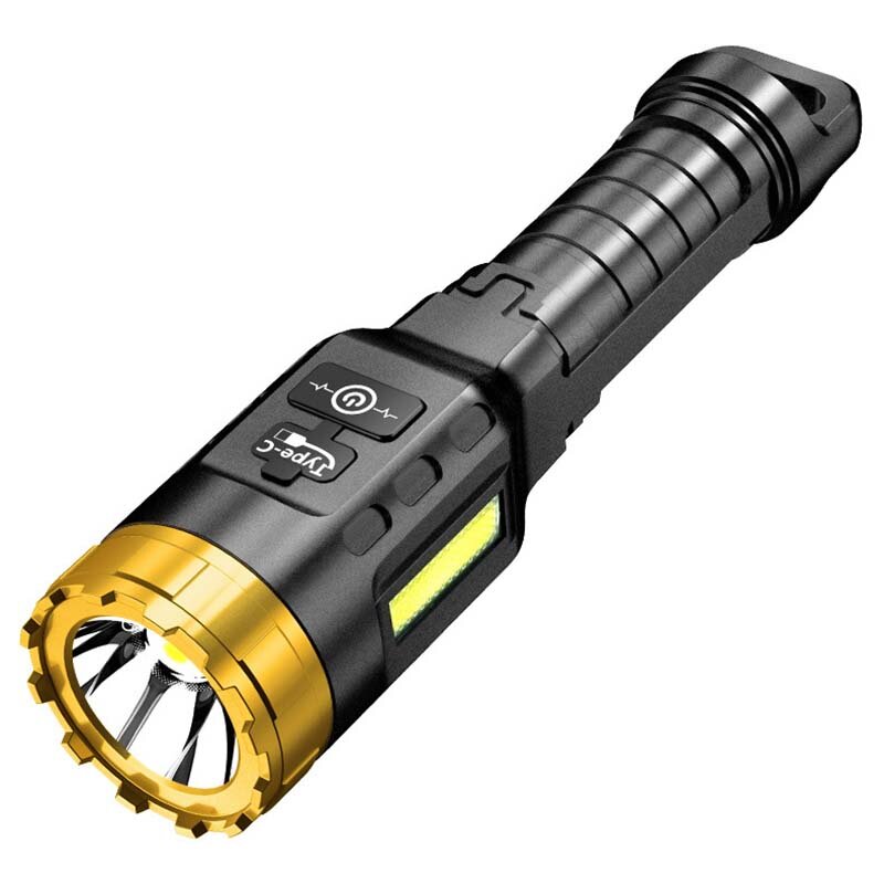 XANES 885 LED+COB 500m Long Range Strong ABS Housing Flashlight With COB Side Light Type-C USB Rechargeable Portable LED Torch Lamp Powerful Spotlight