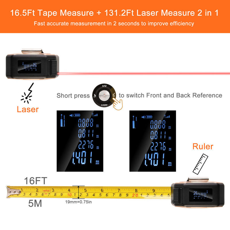 DANIU 40M Laser Measuring Tape Retractable Ruler Laser Distance Meter Range Finder Electronic Roulette Digital Measuring Tape Tool