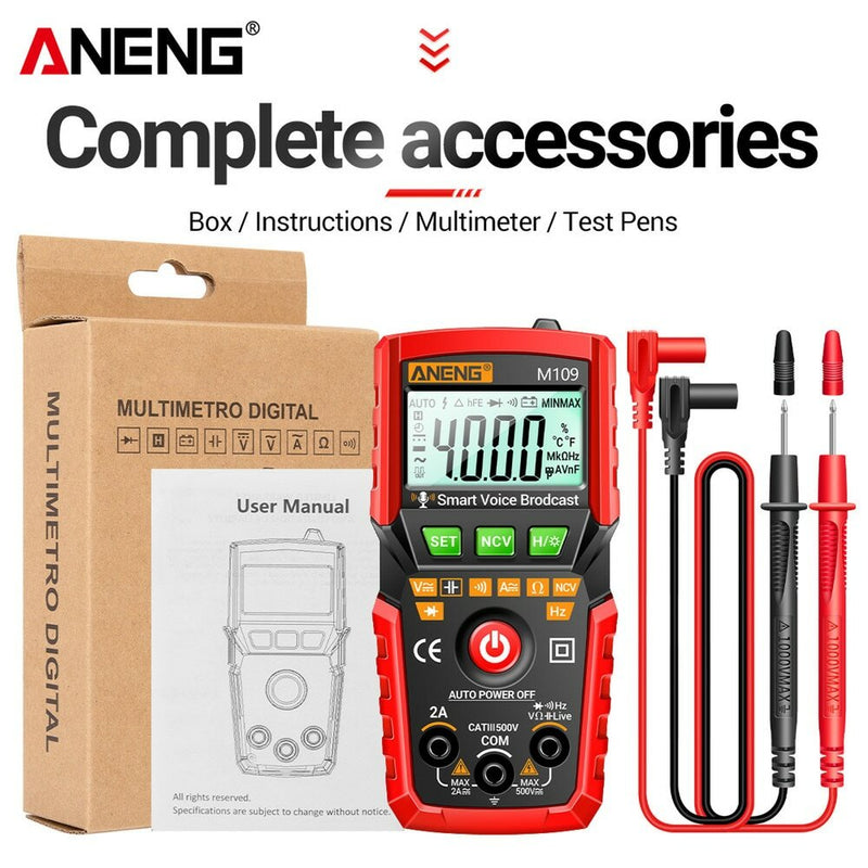 ANENG M109 Digital Multimeter 4000 count AC/DC Voice Broadcast Electrical Instruments Tester Auto Multimetro Profesional Meter