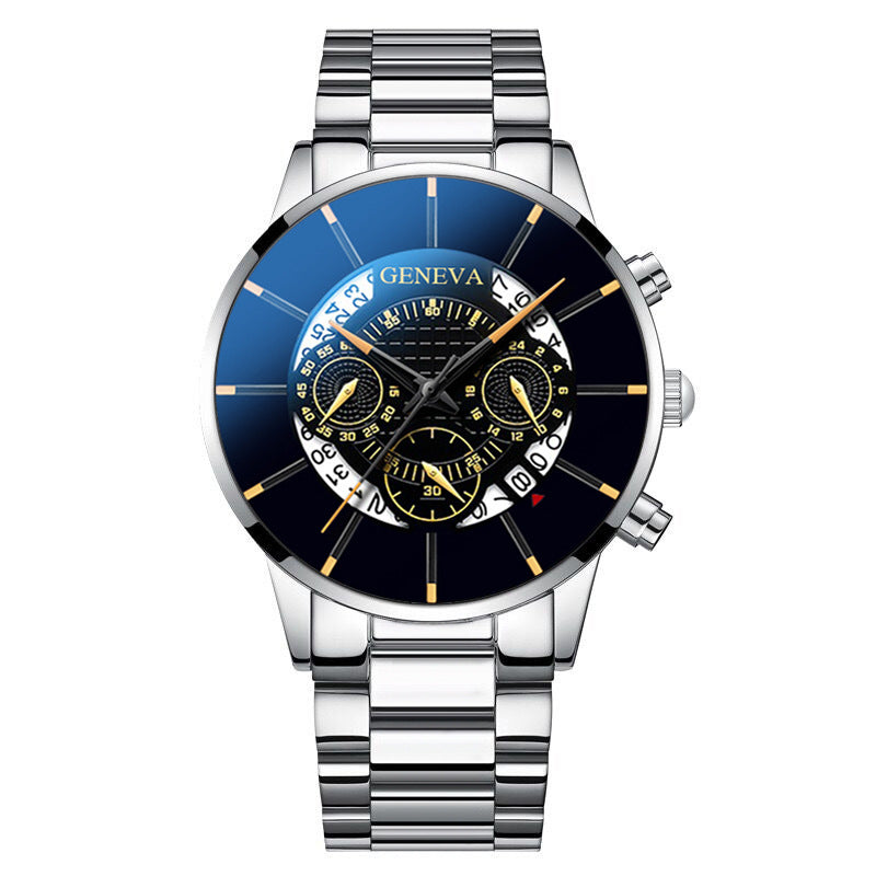 Decorated Pointer Business Style Men Watch Calendar Stainless Steel Band Quartz Watch