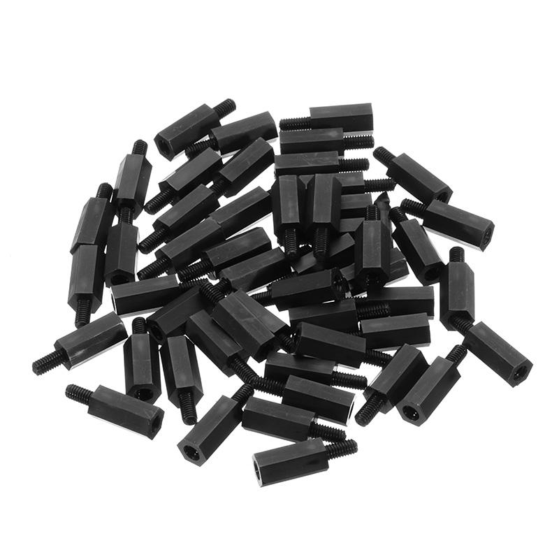 Suleve M3NH13 50pcs M3 Nylon Black Hex Screw PCB Standoff 6/8/10/12mm