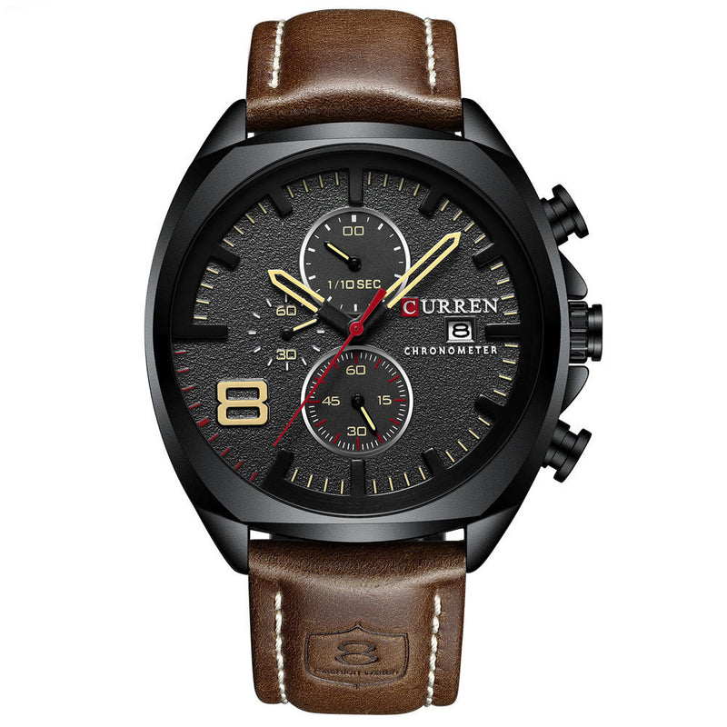 CURREN 8324 Chronometer Casual Style Male Sport Watch Leather Strap Analog Quartz Watch