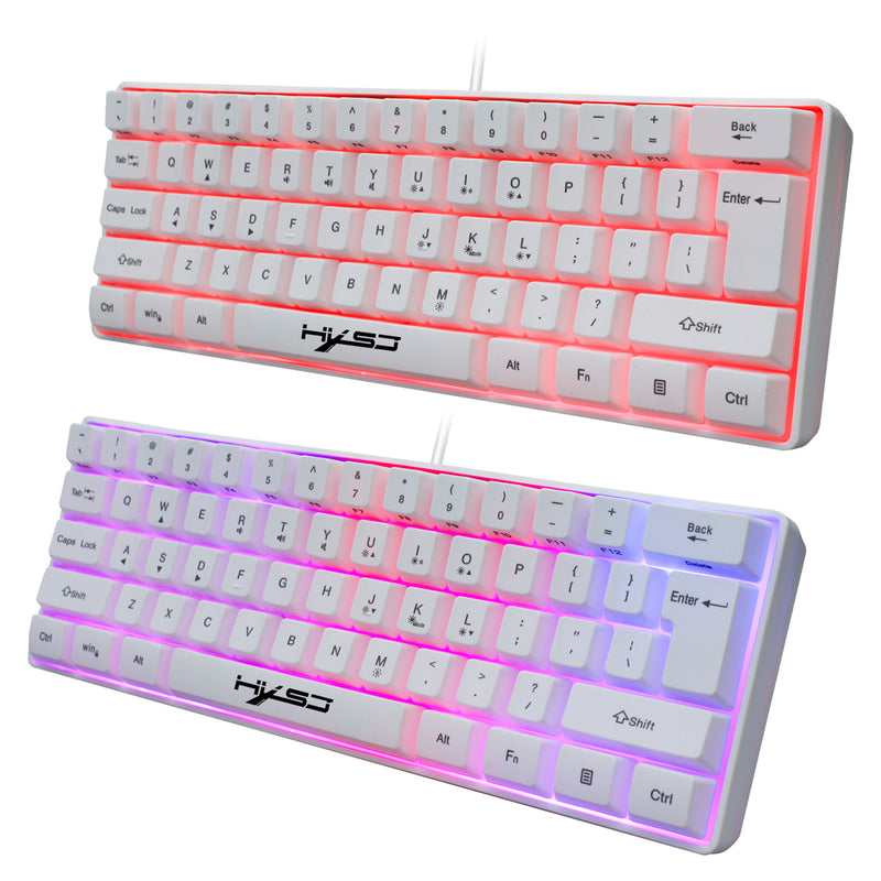 HXSJ V700 61 Keys Gaming Keyboard USB Wired LED Backlit Multiple Shortcut Keys Mini Mechanical Feel Keyboard for Home Office