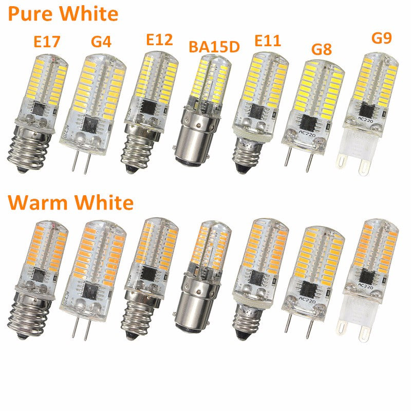 G4 G8 G9 E11 E12 E17 BA15D 3W Dimmable LED Light Bulb 4014SMD Silicone Lamp AC110V