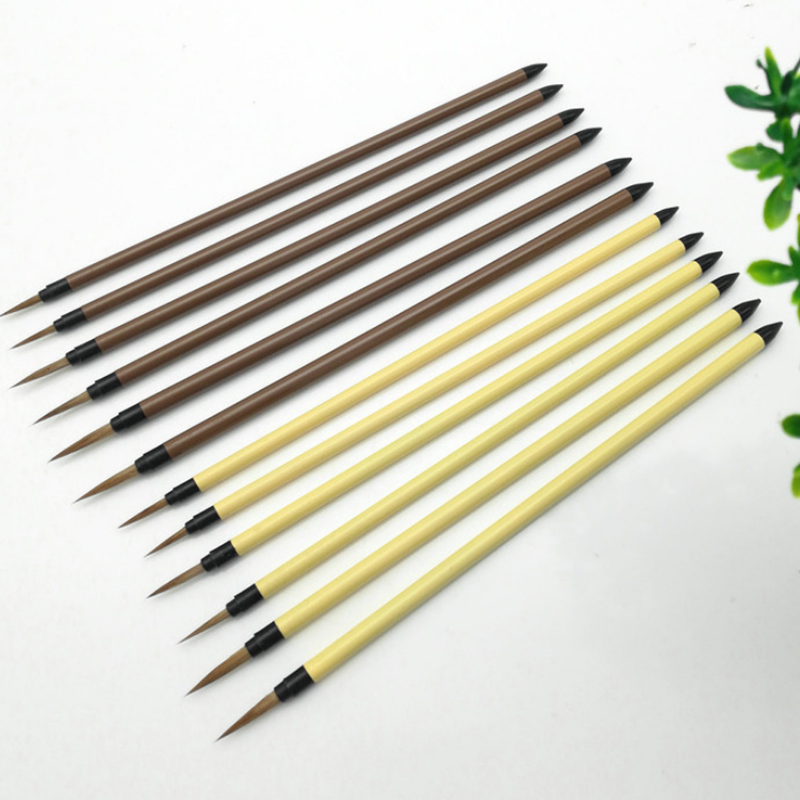 10 PCS Oil Painting Brush Wood Handel Weasel Hair Different Size Hook Line Pen For Acrylic Painting