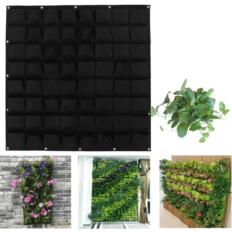 9-64 Pockets Plant Pot Flower Pot Felt Vertical Garden Hanging Black Wall Planters Pouch