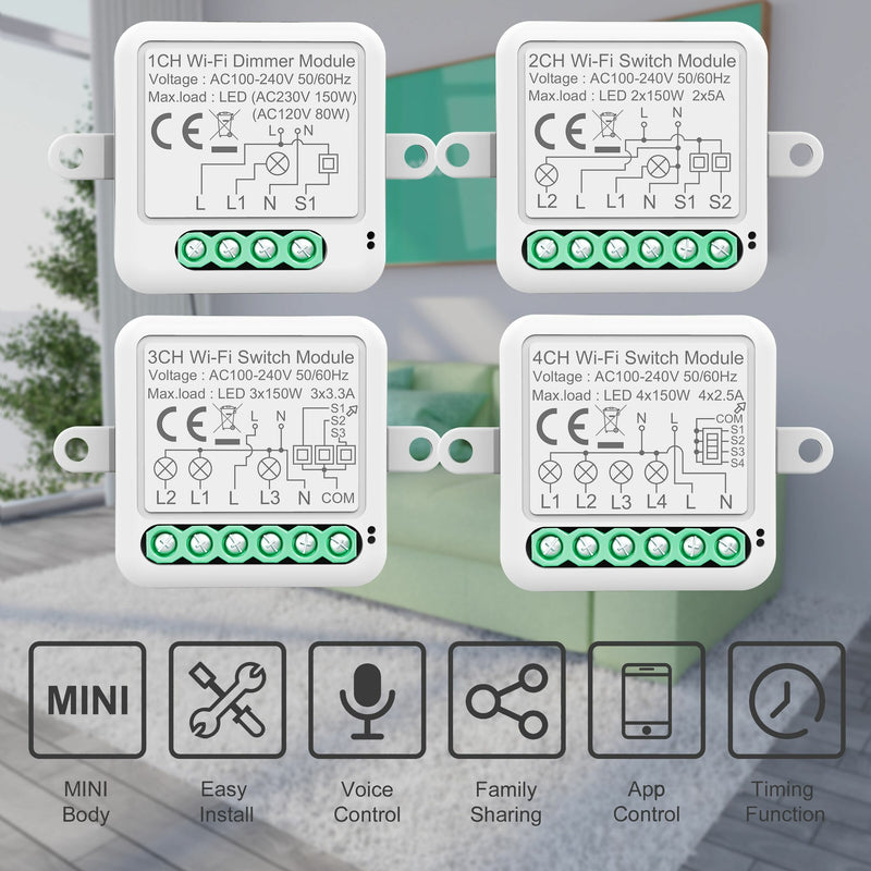 Tuya WiFi Smart Switch Module Electrical Switching 1/2/3/4Gang Lighting Switch Module Mobile APP Control