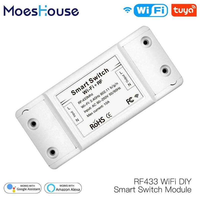 Mouehouse RF433 + WiFi DIY Smart Switch Module RF433 Remote Control for Smart Automation Smart Life/Tuya Work with Alexa and Google Home