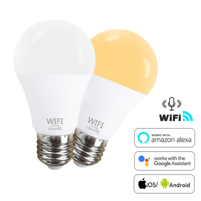 Smart WiFi E27 E26 Bulb CW+WW AC110/220V Supports Alexa Google Home Voice Control APP Control