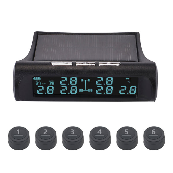 Solar Power Wireless Tire Pressure Monitoring System 6-Wheel External TPMS Tire Detector for Truck RV Bus Lorry