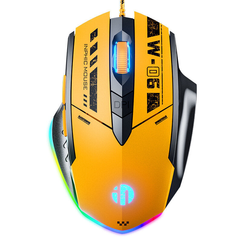 Inphic W6 Wired Gaming Mouse RGB 200-12800DPI 6-Key Macro Programming USB Silent Optical Gamer Mice for PC Laptop Computer Office