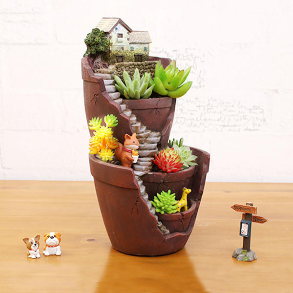 Double Layer Sky Garden Pot Craft Ornaments Flower Basket Planter Decoration