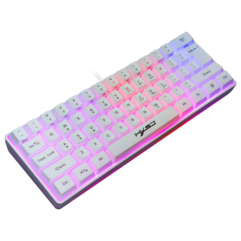 HXSJ V700 61 Keys Gaming Keyboard USB Wired LED Backlit Multiple Shortcut Keys Mini Mechanical Feel Keyboard for Home Office