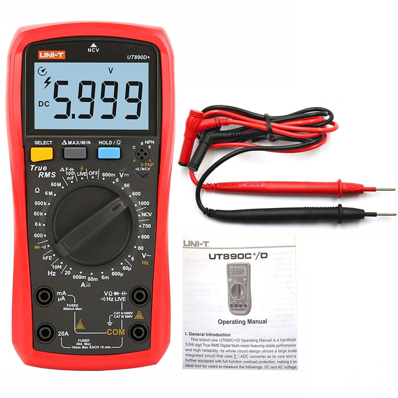 UNI-T UT890D+ True RMS Digital Multimeter Manual Range AC DC Current Voltage Frequency Capacitance Tester with Backlight