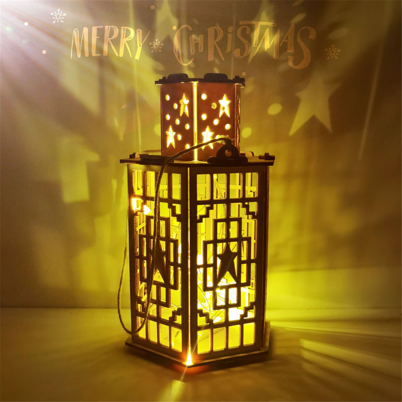 Christmas Rustic Lantern Lamp Vintage Light Festival Home Decor Basswood DIY