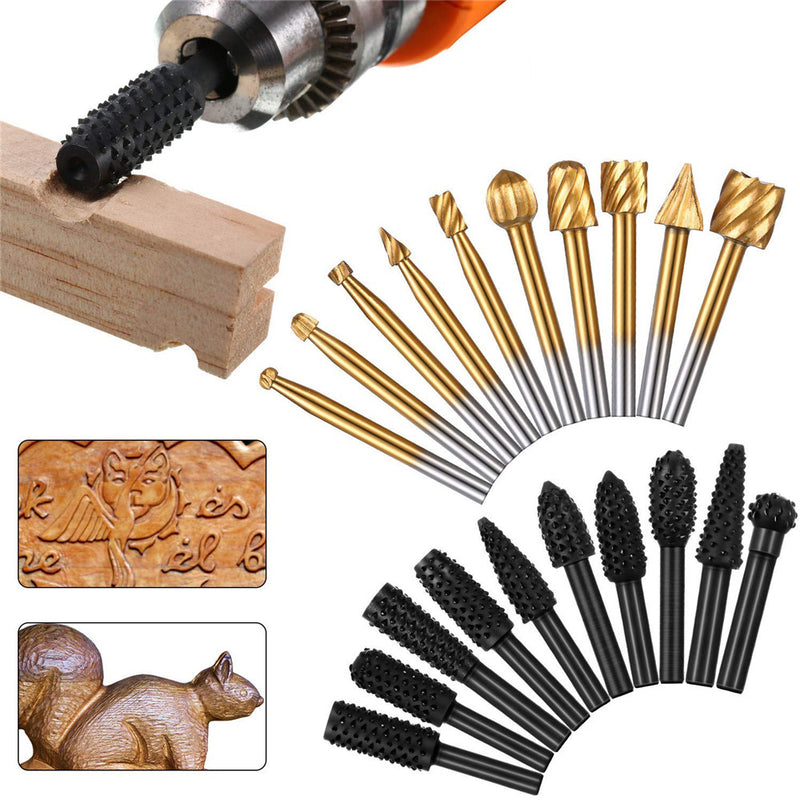 Drillpro 20Pcs Woodworking Polishing Head Set 1/8 Inch Shank Router Bit and 1/4 Inch Router Burrs