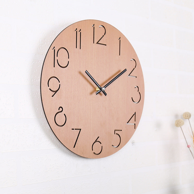 Round Wall Clock for Living Room or Bedroom - Wood