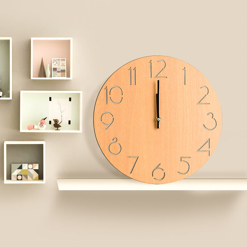 Round Wall Clock for Living Room or Bedroom - Wood