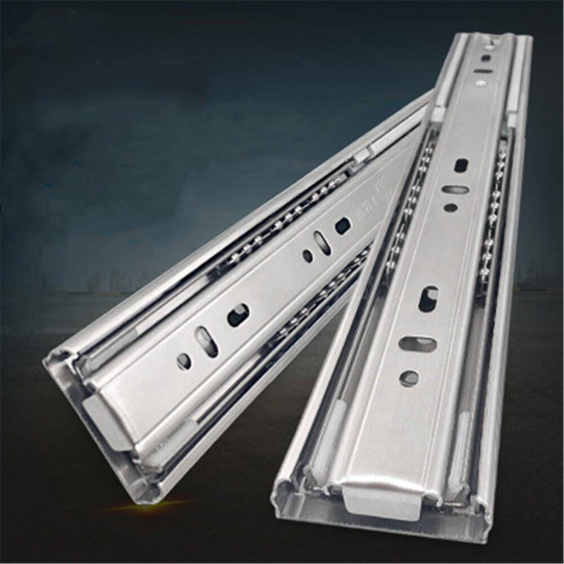 Cabinet Damping Slide Rail Three-section Rail Thickened Stainless Steel Slide Rail Guide Drawer Buffer Mute Slide Side