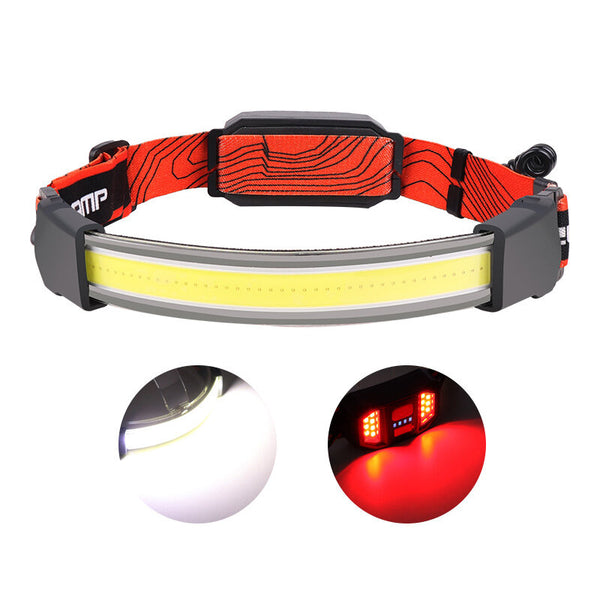 COB LED Headlight with Red Strobe Warning USB Rechargeable Headlight Red Light Floodlight Perfect for Riding and Working Head Lamp