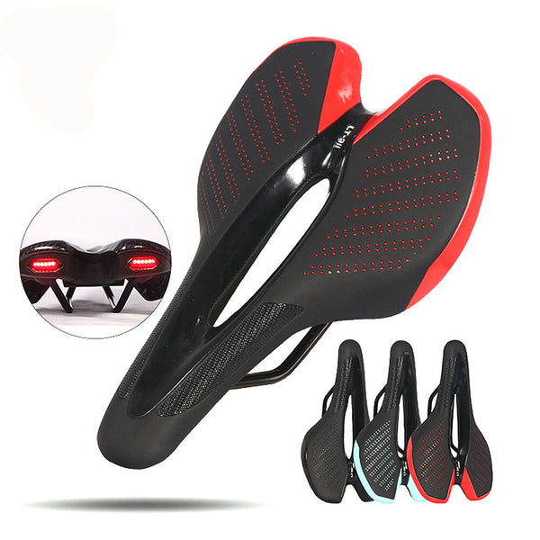 Road Bike Saddle MTB Bicycle Seat With Mountain Cycling Racing Warning Taillight USB Charging PU Breathable Soft Seat Cushion