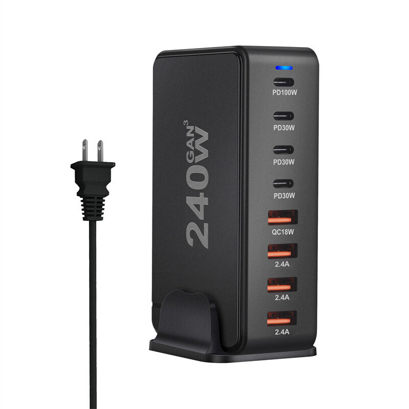 [GaN Tech] 240W 8-Port USB PD Charger 4USB-A+4USB-C PD QC Fast Charging Desktop Charging Station EU Plug US Plug for iPhone 15 15Plus 15 Pro 15Pro Max for Huawei Mate60Pro for Sansung Galaxy Z Flip5